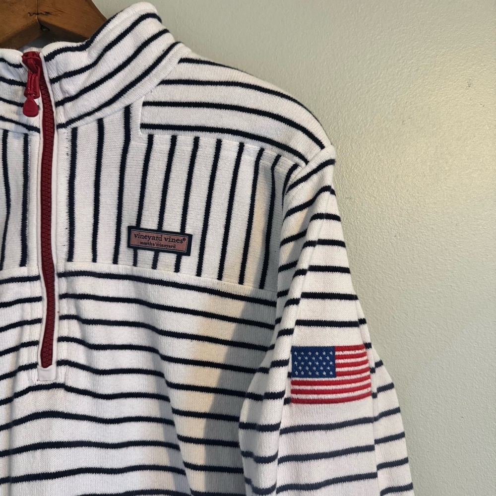 Vineyard Vines Quarter Zip Pullover L | Nautical Preppy Coastal Stripe Academia